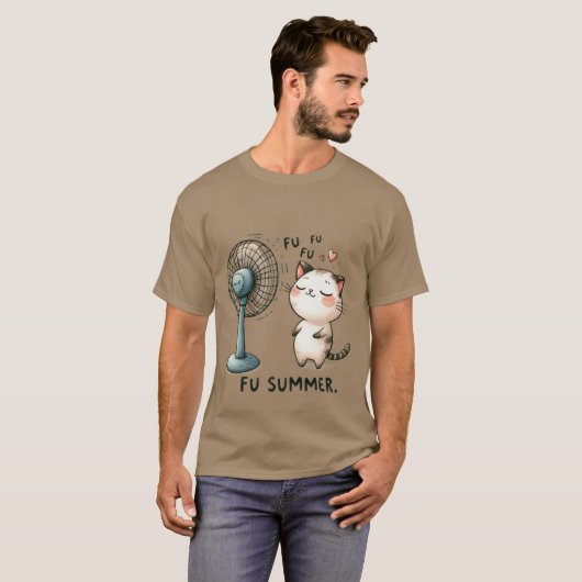 Funny "FU Summer" Cute Cat Cooling Fan ✨☀️🐈 Tシャツ (正面フル)