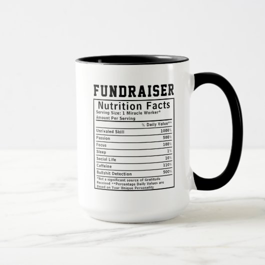 Funny Fundraiser Nutrition Facts Charity Worker マグカップ (右)