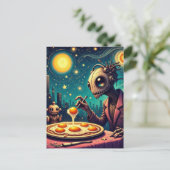 Funny Funky  Robots Eating Fried Eggs ポストカード (スタンド正面)