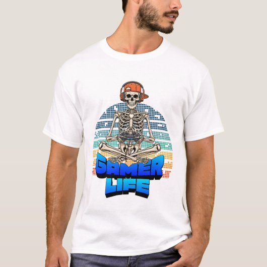 Funny Funky Skull Gaming Gamer Life Tee Design Tシャツ (正面)