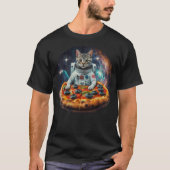 Funny Galaxy Cat Kitten Astronaut Eating Pizza In  Tシャツ (正面)