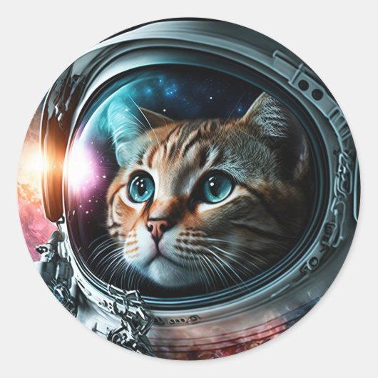 Funny Galaxy Space Cat Astronaut Birthday Party ラウンドシール (正面)
