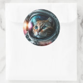 Funny Galaxy Space Cat Astronaut Birthday Party ラウンドシール (バッグ)