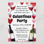 Funny Galentine Wine Hearts Girls Night 招待状 (正面)