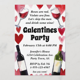 Funny Galentine Wine Hearts Girls Night 招待状