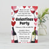 Funny Galentine Wine Hearts Girls Night 招待状 (スタンド正面)