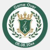Funny "Game Over" Wedding Monogram Crest Classic ラウンドシール (正面)