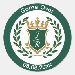 Funny "Game Over" Wedding Monogram Crest Classic ラウンドシール