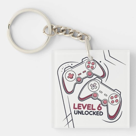 Funny Gamer 6th birthday Gift, Level 6th Unlocked キーホルダー (正面)
