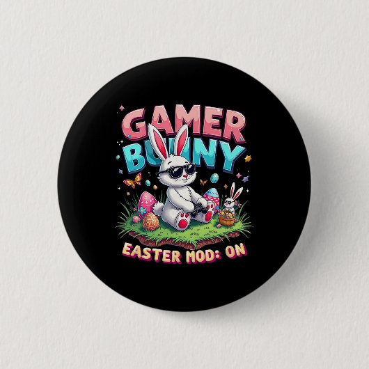 Funny Gamer Bunny Easter Mod On Funny Gaming Gift  缶バッジ (正面)