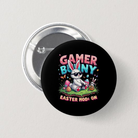 Funny Gamer Bunny Easter Mod On Funny Gaming Gift  缶バッジ (正面&裏面)