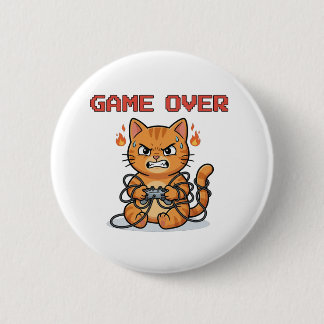 Funny Gamer Cat Game Over Button 缶バッジ