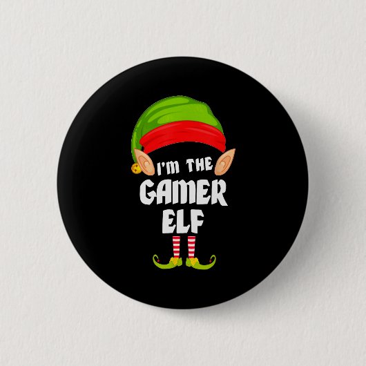 Funny Gamer Elf Matching Family Group Pj Christmas 缶バッジ (正面)