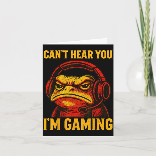 Funny Gamer Frog Men Women Boys Can't Hear You Vid カード (正面)