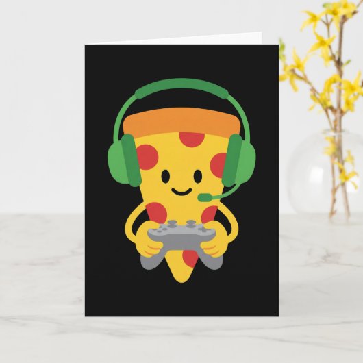 Funny Gamer Pizza Gaming Video Game Enthusiast Boy カード (黄色い花)