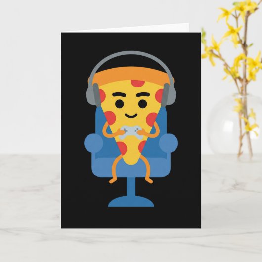Funny Gamer Pizza Gaming Video Game Enthusiast Boy カード (黄色い花)