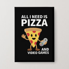 Funny Gamer Pizza Gaming Video Game Enthusiast Boy 缶バッジ