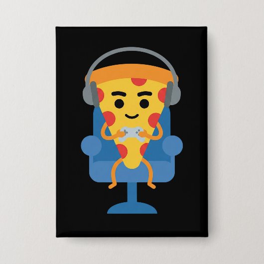 Funny Gamer Pizza Gaming Video Game Enthusiast Boy 缶バッジ (正面)