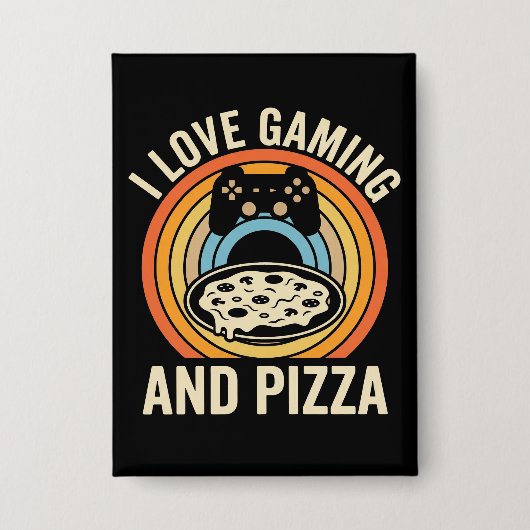 Funny Gamer Pizza Gaming Video Game Enthusiast Boy 缶バッジ (正面)