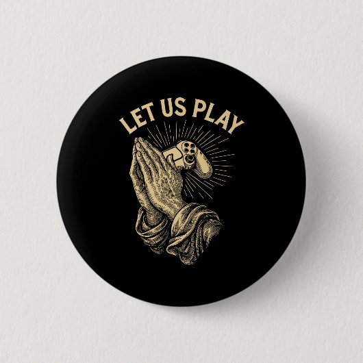 Funny Gamer Prayer Pun Video Game Controller Retro 缶バッジ (正面)