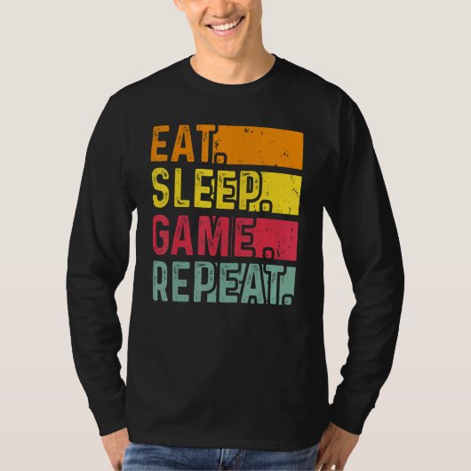 Funny Gamer Quote Eat Sleep Game Repeat, Cool Vint Tシャツ (正面)
