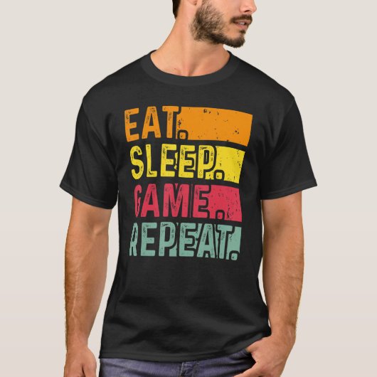 Funny Gamer Quote Eat Sleep Game Repeat, Cool Vint Tシャツ (正面)
