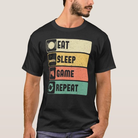 Funny Gamer Quote Eat Sleep Game Repeat, Cool Vint Tシャツ (正面)