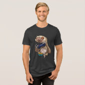 Funny Gamer Sloth Playing Console Games Cartoon トライブレンドＴシャツ (正面全面)