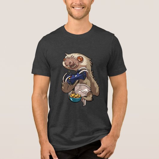 Funny Gamer Sloth Playing Console Games Cartoon トライブレンドＴシャツ (正面)