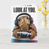 Funny Gamer Turtle Birthday Card | Out of Shell カード (黄色い花)