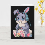 Funny Gaming Bunny Easter Gamer Rabbit Video Game  カード (黄色い花)