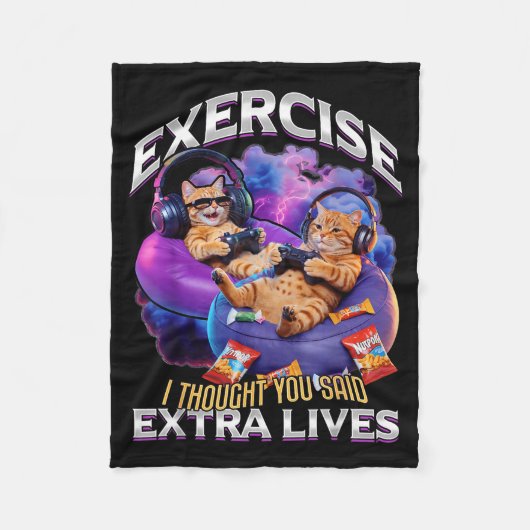Funny Gaming Gamer Cat  フリースブランケット (正面)