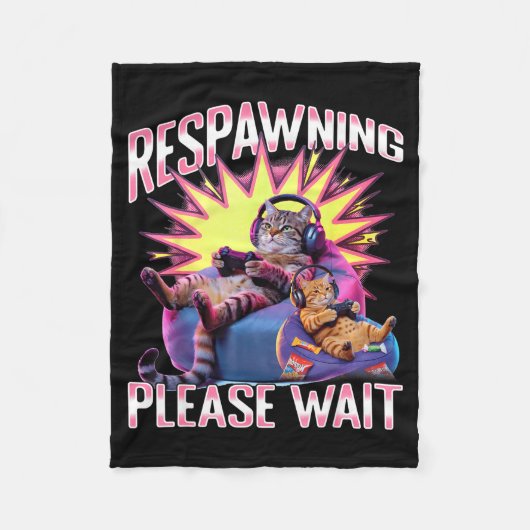 Funny Gaming Gamer Cat  フリースブランケット (正面)