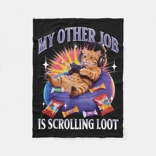 Funny Gaming Gamer Cat  フリースブランケット (正面)