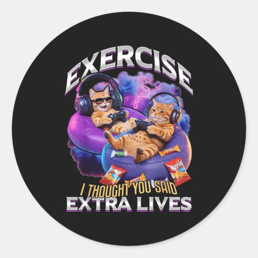 Funny Gaming Gamer Cat  ラウンドシール (正面)