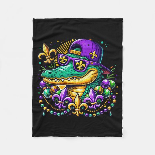 Funny Gator Mardi Gras  フリースブランケット (正面)