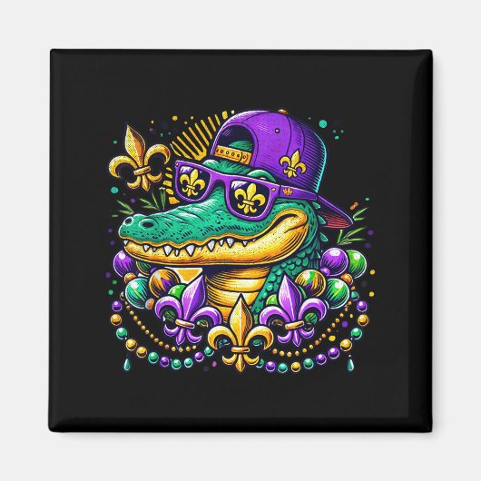 Funny Gator Mardi Gras  マグネット (正面)