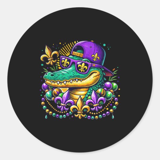 Funny Gator Mardi Gras  ラウンドシール (正面)