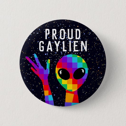 Funny GAYLIEN LGBT+ Gay Pride 缶バッジ (正面)