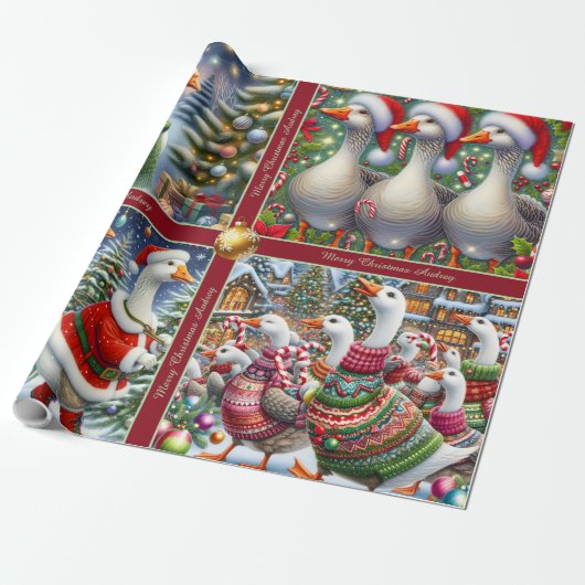 Funny Geese Christmas Wrapping Paper ラッピングペーパー (アンロールド)