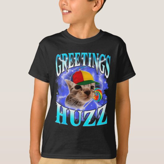 Funny Gen Z Gen Alpha Slang Cat Meme Greetings Huz Tシャツ (正面)
