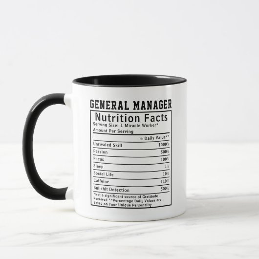 Funny General Manager Nutrition Facts Boss Gift マグカップ (左)