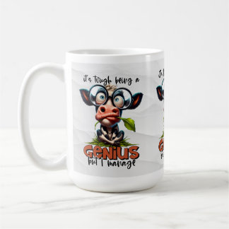 Funny Genius Smart Person with Goofy Cows コーヒーマグカップ