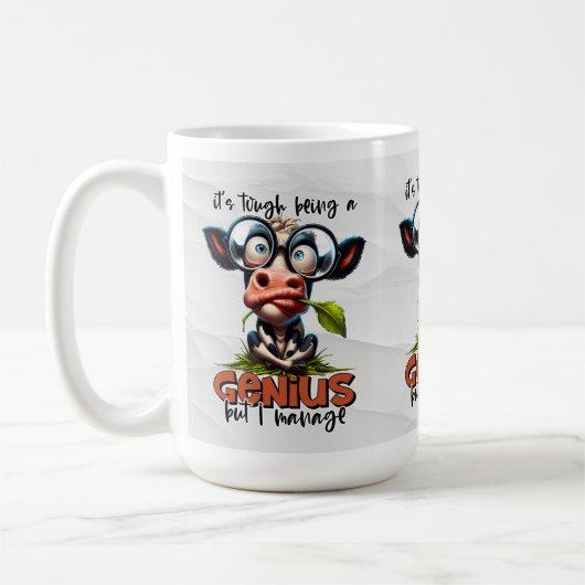 Funny Genius Smart Person with Goofy Cows コーヒーマグカップ (左)