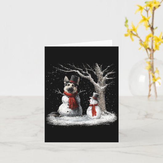 Funny German Shepherd Dog In The Snow Tree Christm カード (黄色い花)