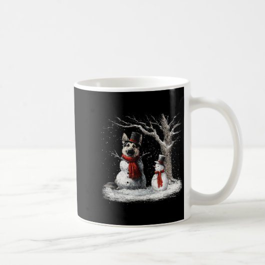 Funny German Shepherd Dog In The Snow Tree Christm コーヒーマグカップ (右)