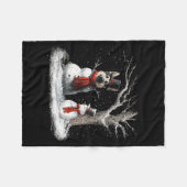 Funny German Shepherd Dog In The Snow Tree Christm フリースブランケット (正面(横))