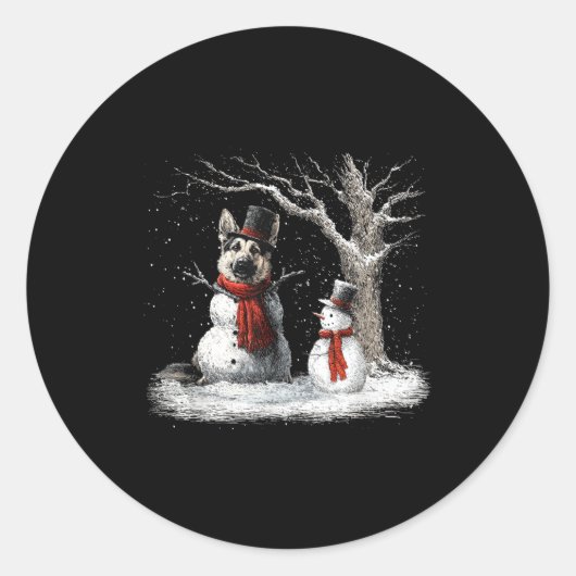Funny German Shepherd Dog In The Snow Tree Christm ラウンドシール (正面)