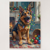 Funny German Shepherd Tangled in Christmas Lights ジグソーパズル (縦)