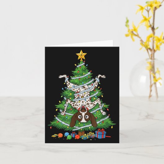 Funny German Shorthaired Inter Dog Christmas Tree  カード (黄色い花)
